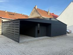 Akril bevonatú garázs 9 m × 6 m + előtető (3 x 6 m) ID-W02