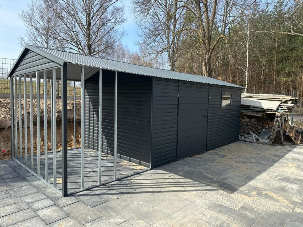 NYEREGTETŐS KERTI HÁZ 5×3 m + ELŐTETŐ 2×3 m ID G-17